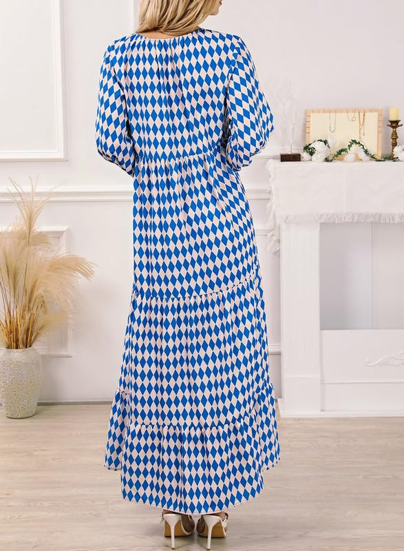Lieke™ – Robes longues bohèmes géométriques à manches bouffantes pour femmes [50 % de réduction]