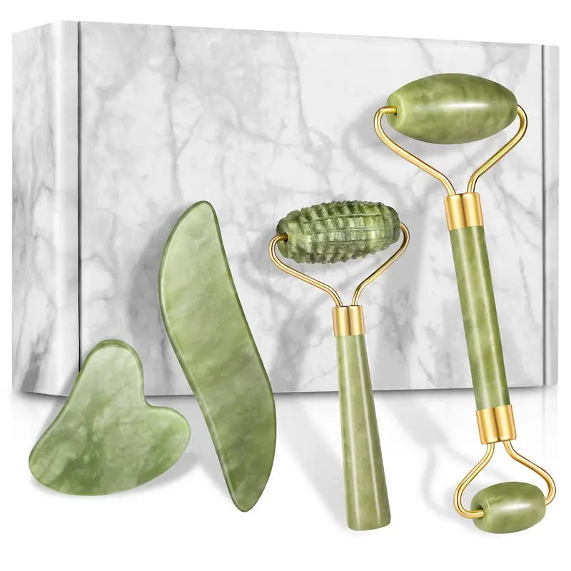RollPro™ - Set de rouleaux visage Gua Sha en jade (4 pièces) [50% de réduction]