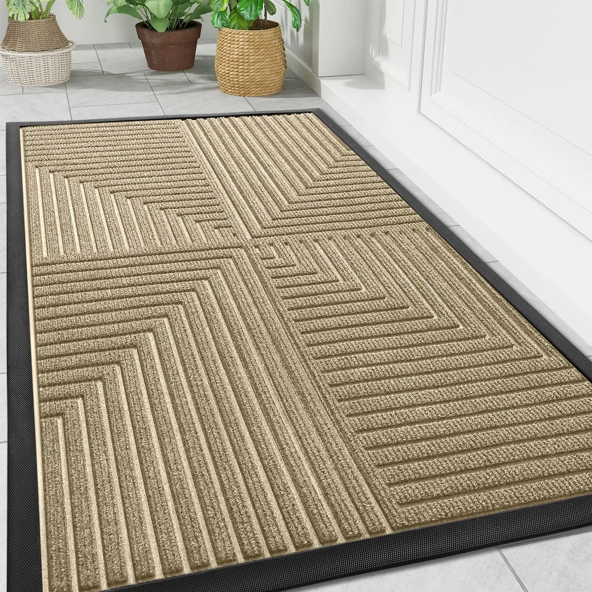 Tapis de porte à motif géométrique – antidérapant pour intérieur et extérieur