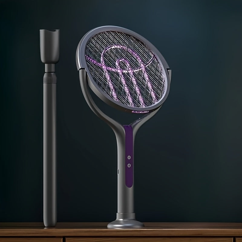 Raquette électrique anti-moustiques avec lampe UV et poignée télescopique