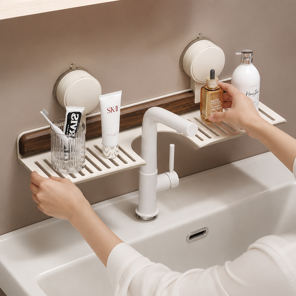 Étagère de salle de bain sans perçage à ventouses – Rangement mural