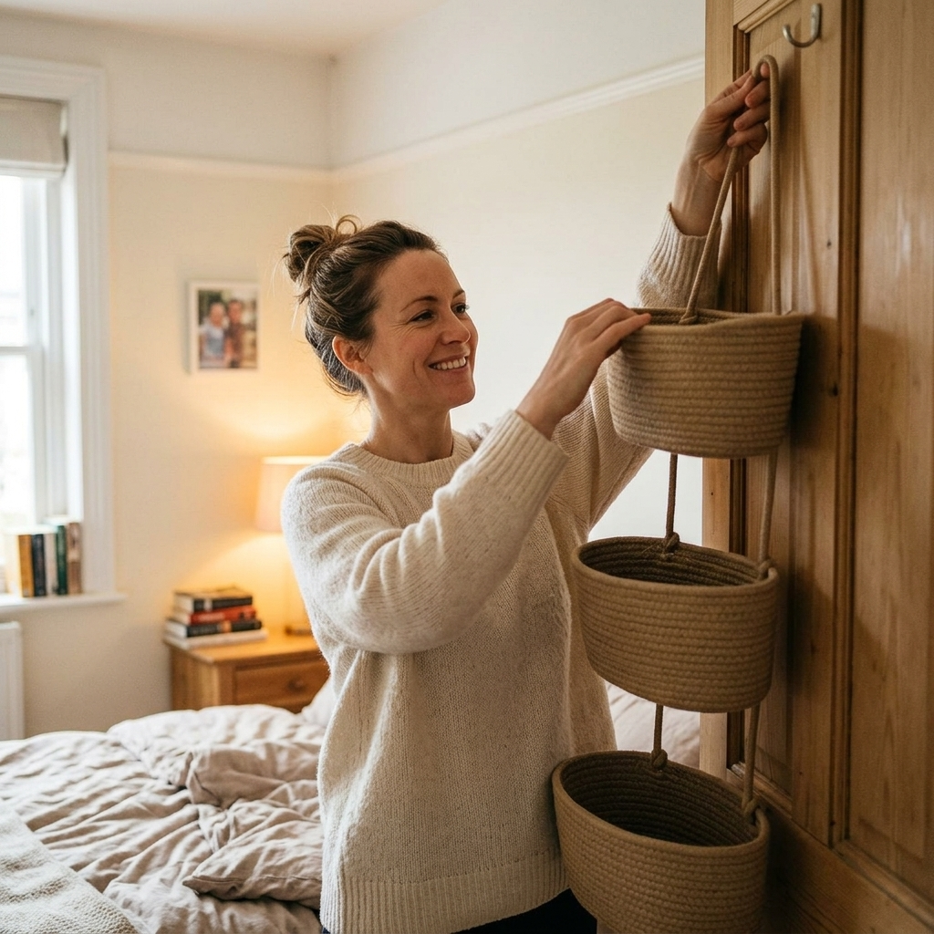 Panier Suspendu de Porte 3 Niveaux sans Perçage – Rangement Cuisine et Salle de