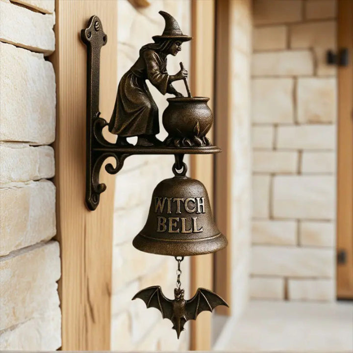 Cloche de porte en fonte avec motif sorcière – Bronze antique pour extérieur