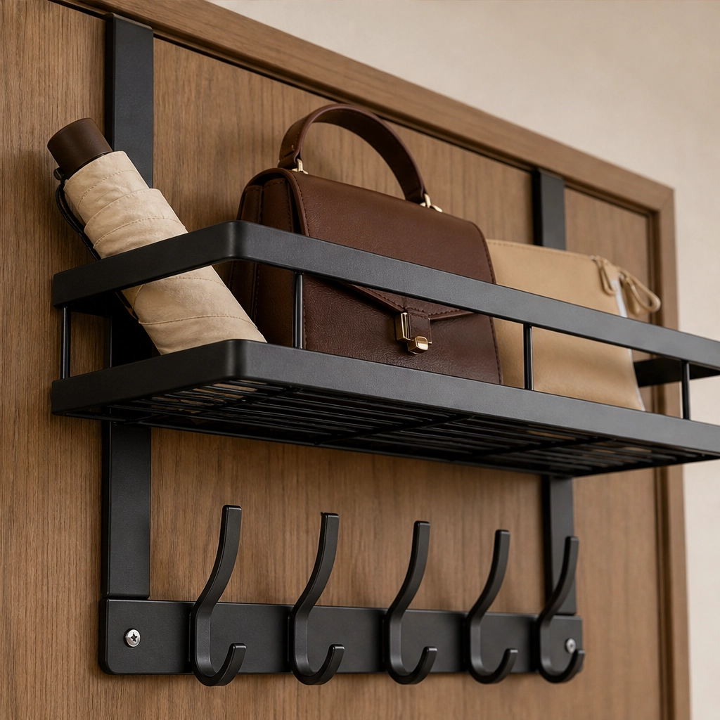 Étagère de Porte avec Crochets et Panier – Sans Perçage ni Outils