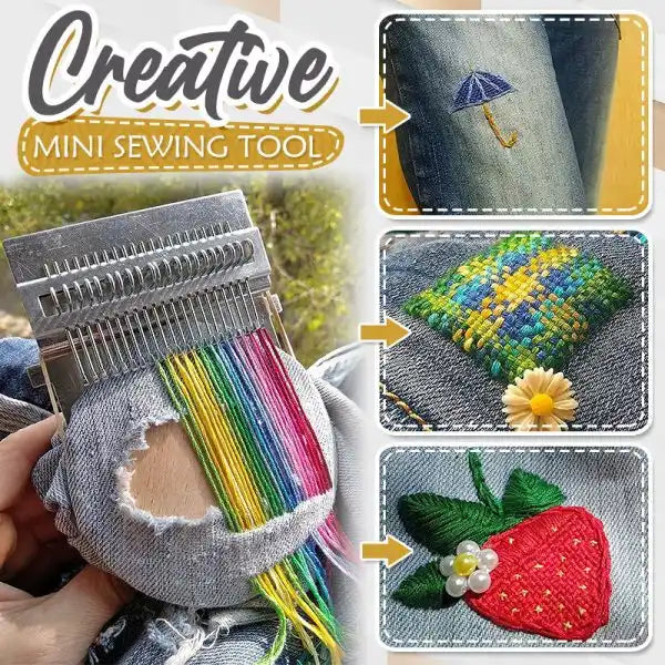 Kit de Reprisage Textile avec Crochets et Disque en Bois