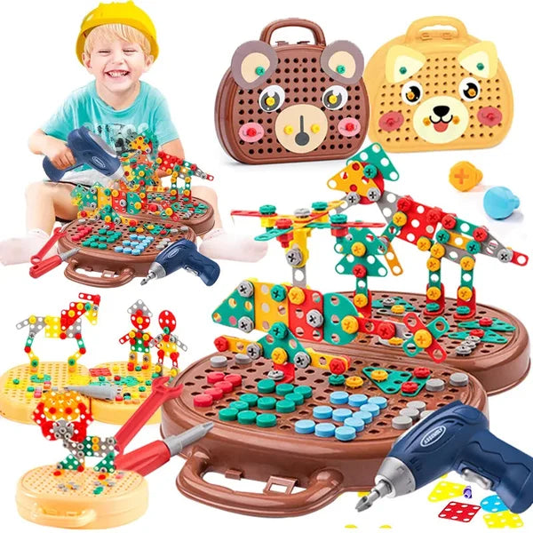 Coffret de Construction Montessori avec Perceuse pour Enfants
