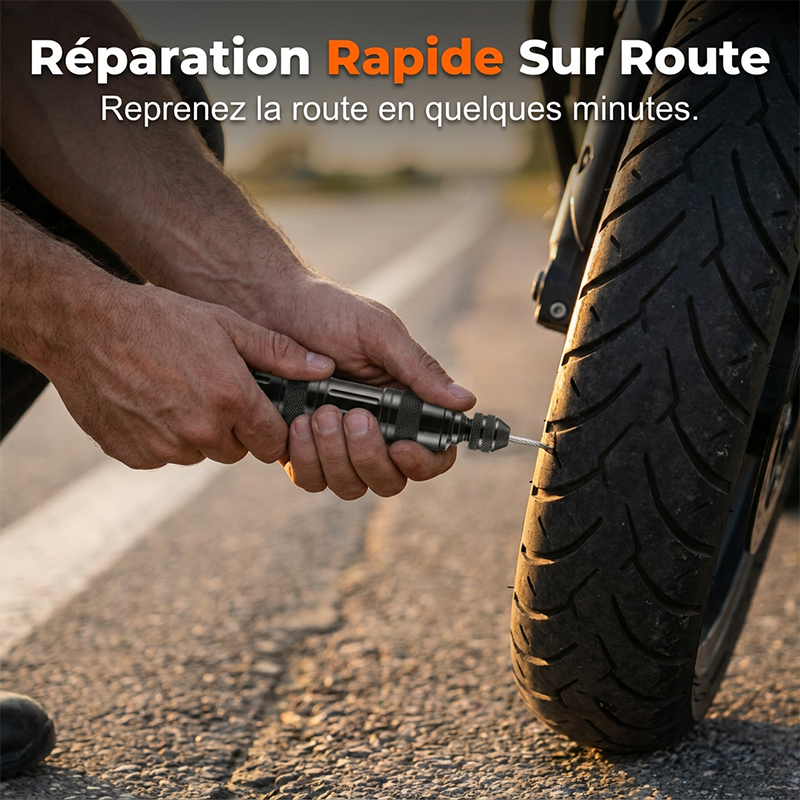 Kit de Réparation de Pneu Crevaison – Outil Compact avec Mèches et Poignée