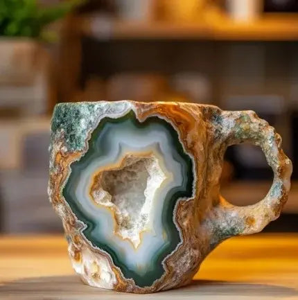 Tasse à café en pierre minérale naturelle faite à la main – Jaspe, Onyx, Quartz