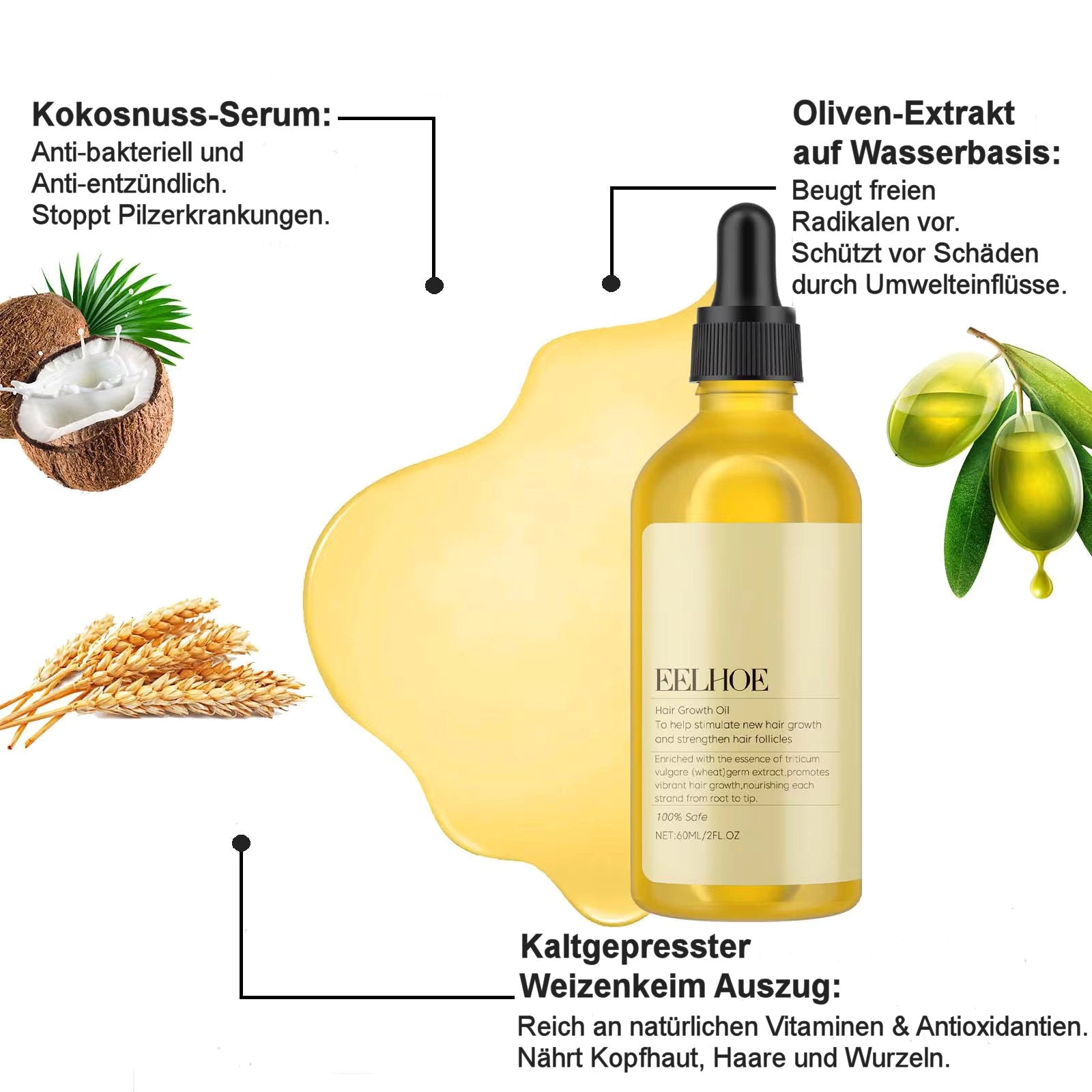 Huile Capillaire au Romarin et Ricin – Sérum Anti-Chute pour Cheveux Denses
