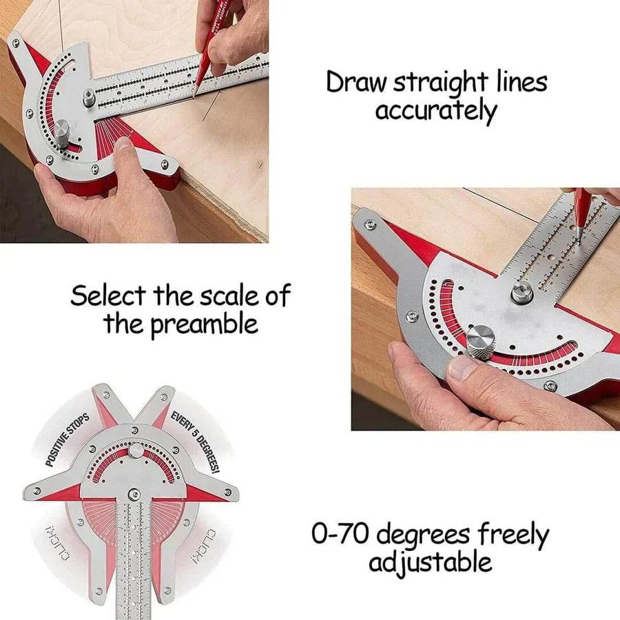 Règle d'angle en acier inoxydable réglable 0°-70° pour travail du bois