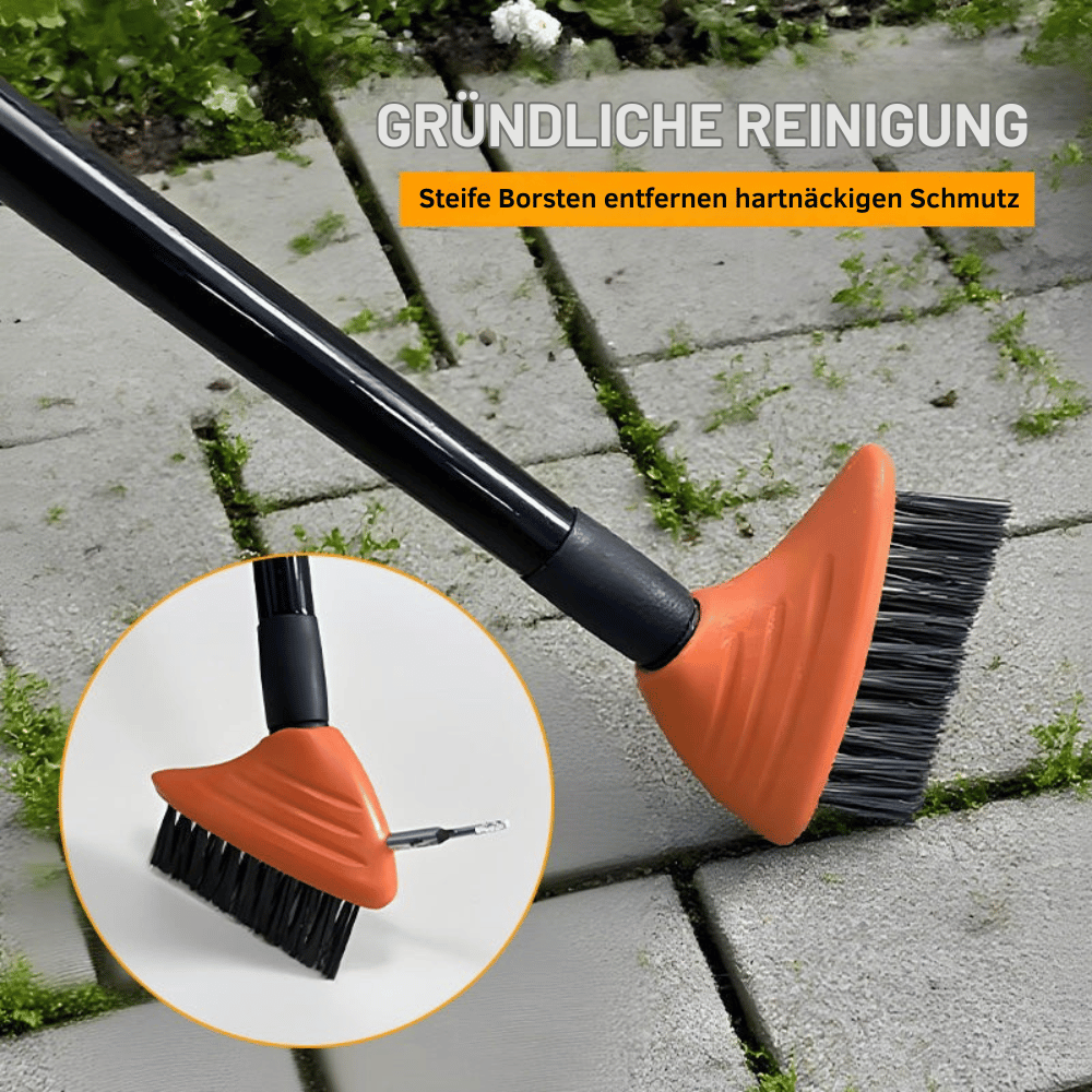 Brosse de Désherbage 3-en-1 avec Manche Réglable pour Terrasse et Joints