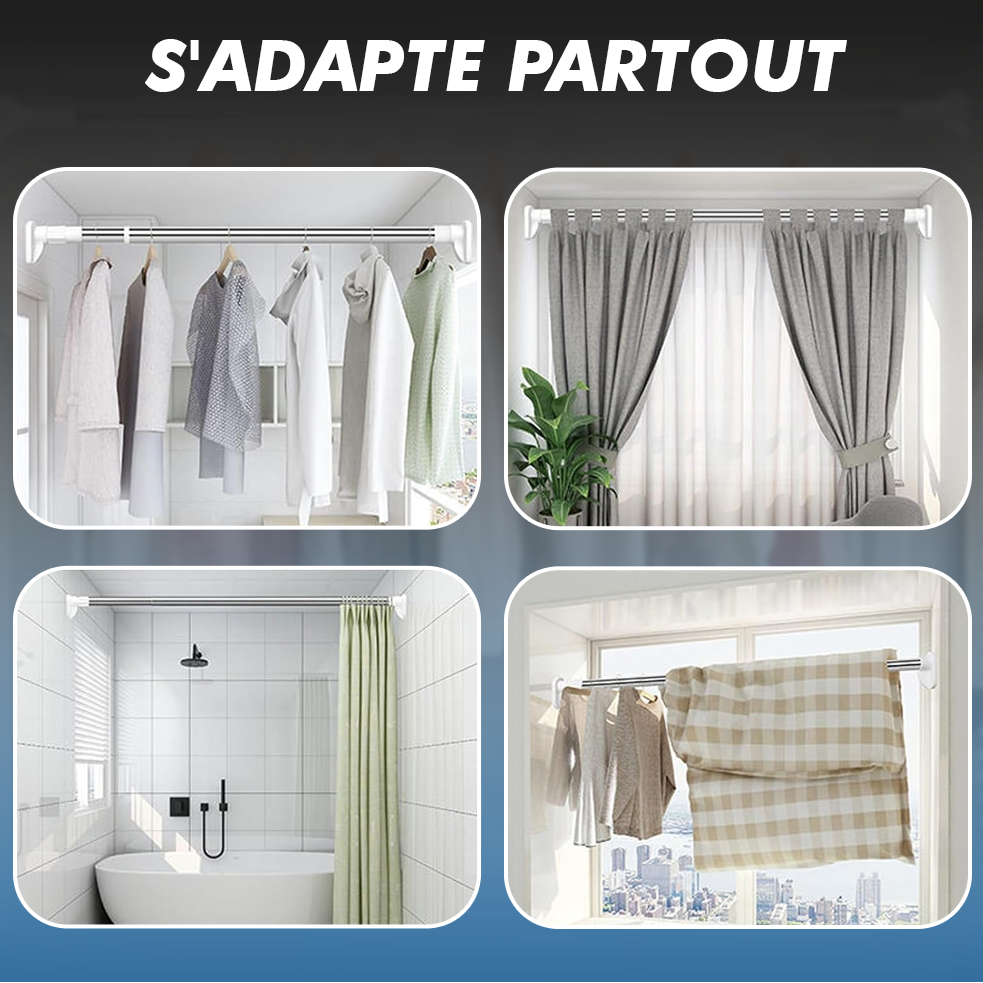 Tringle à rideaux sans perçage ajustable – Acier inoxydable Twist-Lock