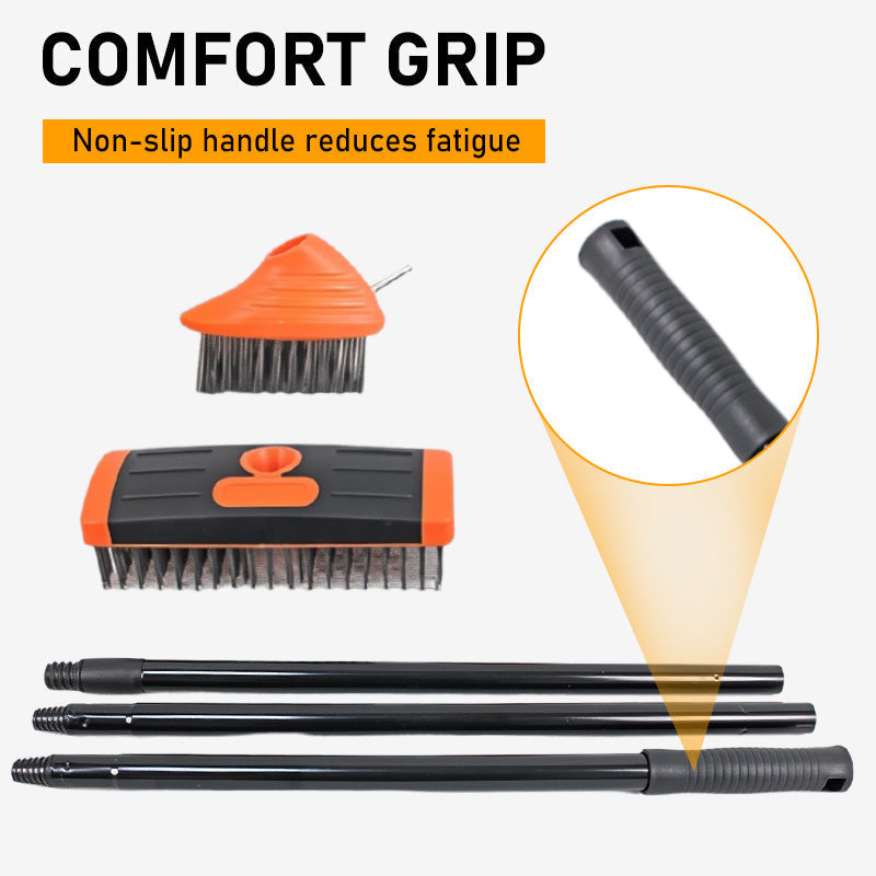 Brosse de Désherbage 3-en-1 avec Manche Réglable pour Terrasse et Joints