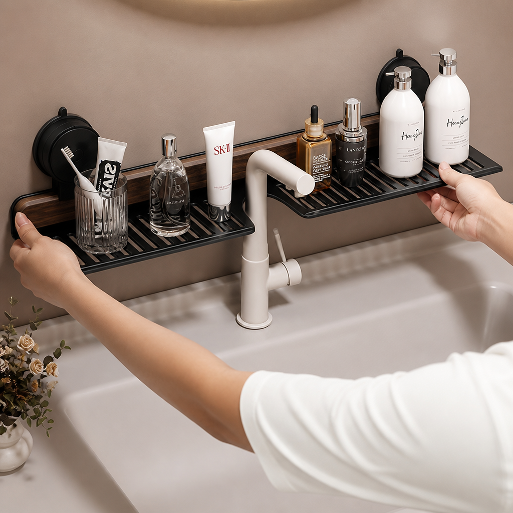 Étagère de salle de bain sans perçage à ventouses – Rangement mural