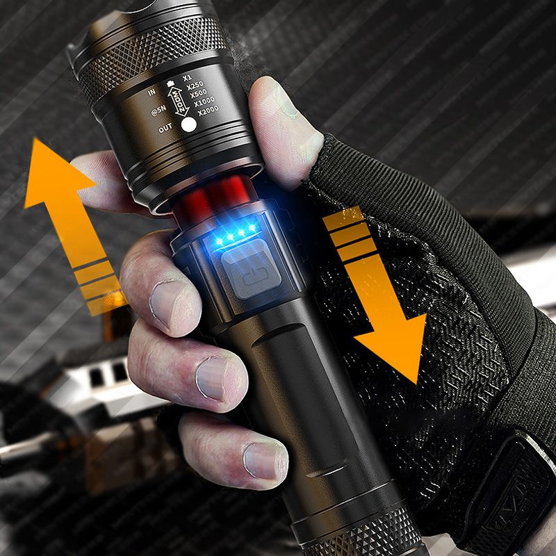 Lampe de Poche LED Tactique 7500 Lumens Étanche IPX7 Rechargeable USB-C