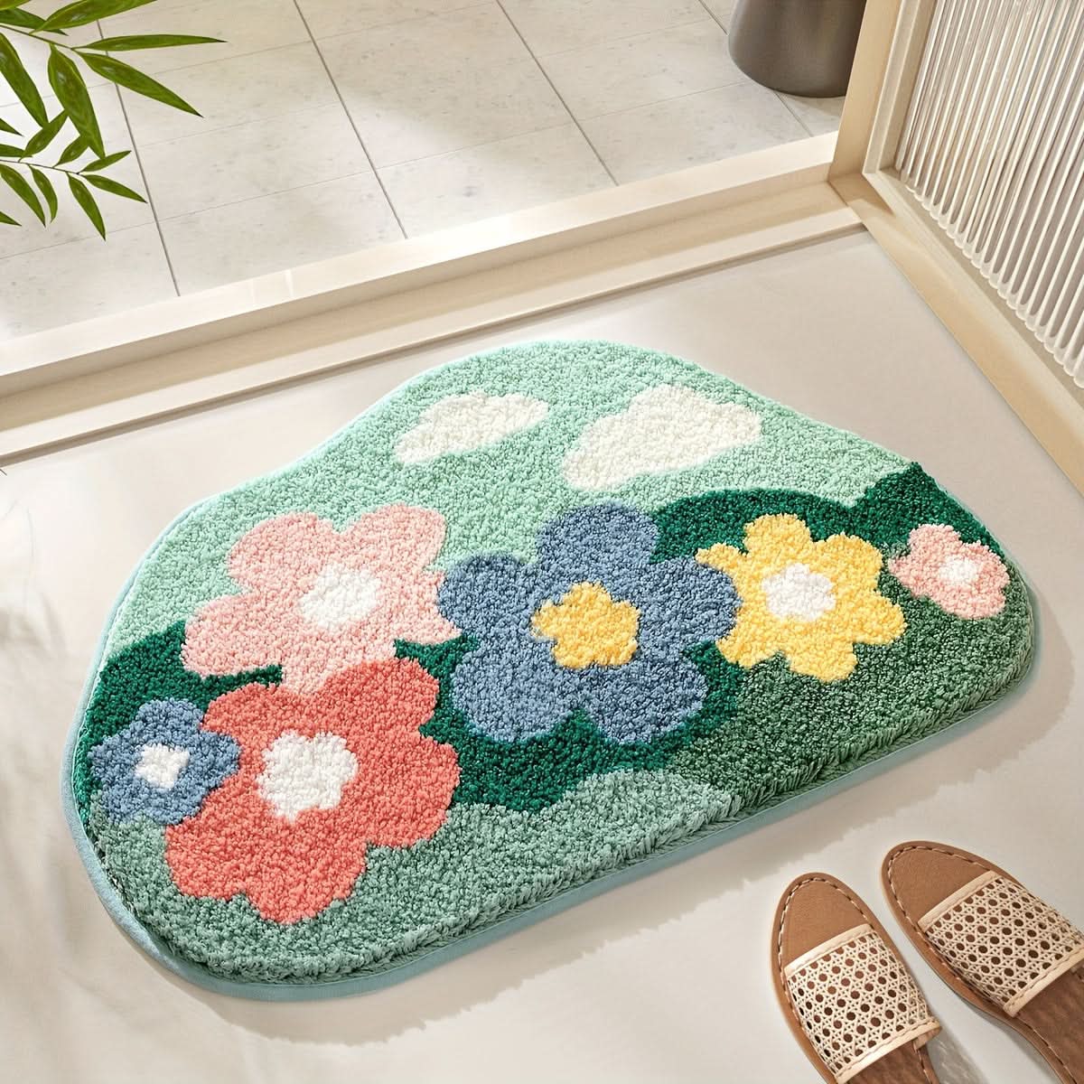 Tapis de bain absorbant à motif floral – antidérapant & doux