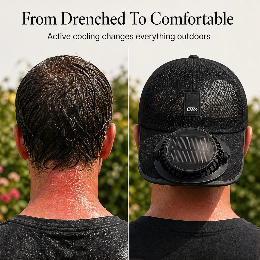 Chapeau solaire avec ventilateur intégré UPF50+ rechargeable 360°