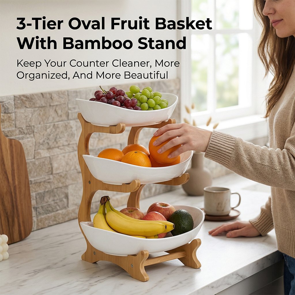 Corbeille à Fruits 3 Étages en Bambou – Rangement Cuisine Gain de Place