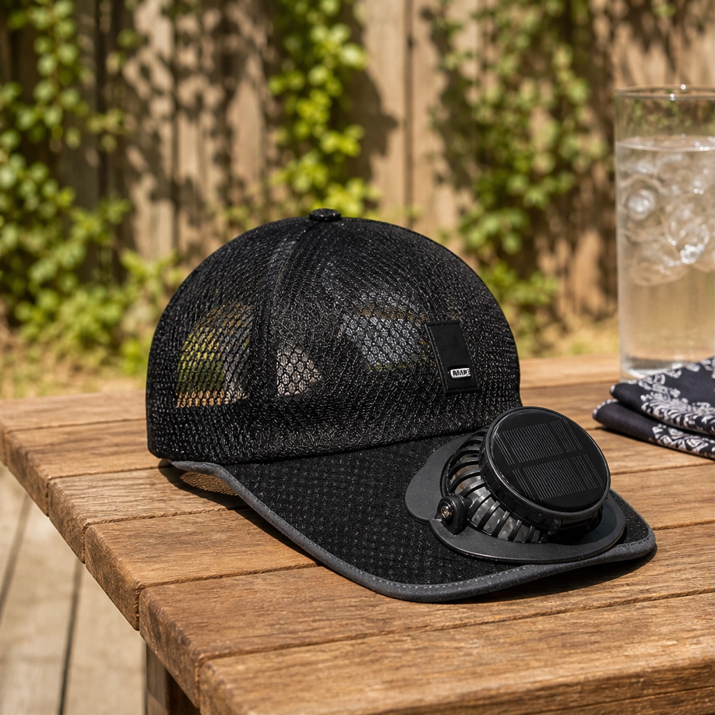 Chapeau solaire avec ventilateur intégré UPF50+ rechargeable 360°