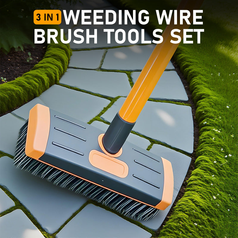 Brosse de Désherbage 3-en-1 avec Manche Réglable pour Terrasse et Joints