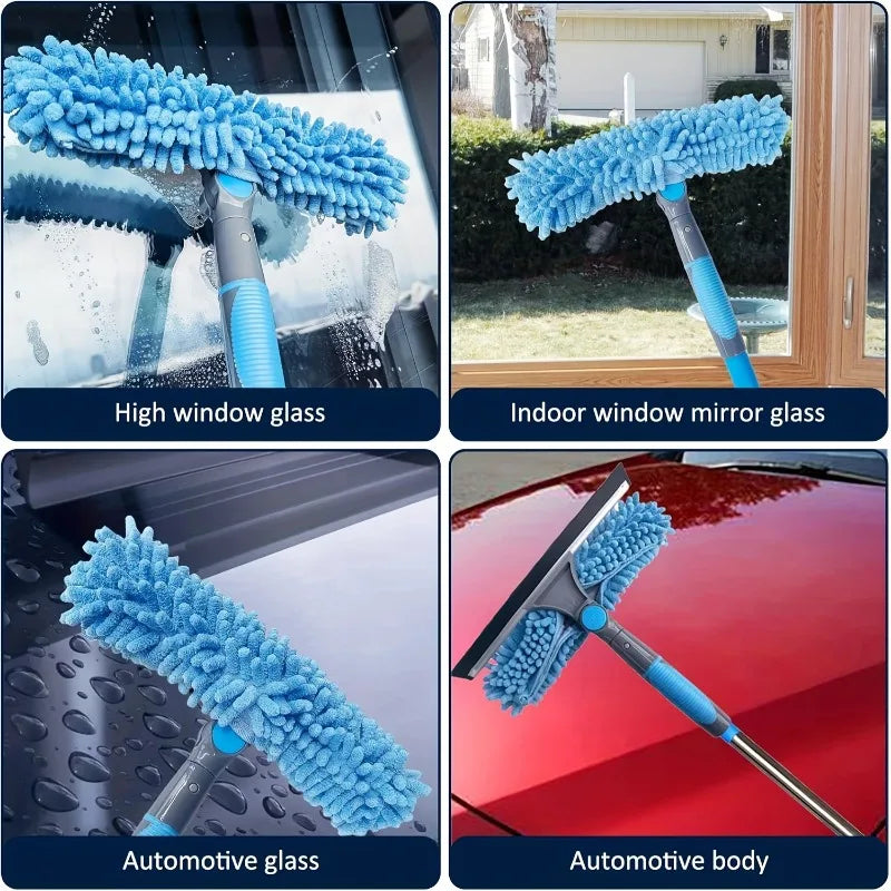 Nettoyeur de Vitres Télescopique 2-en-1 avec Raclette et Microfibre jusqu'à 4,45
