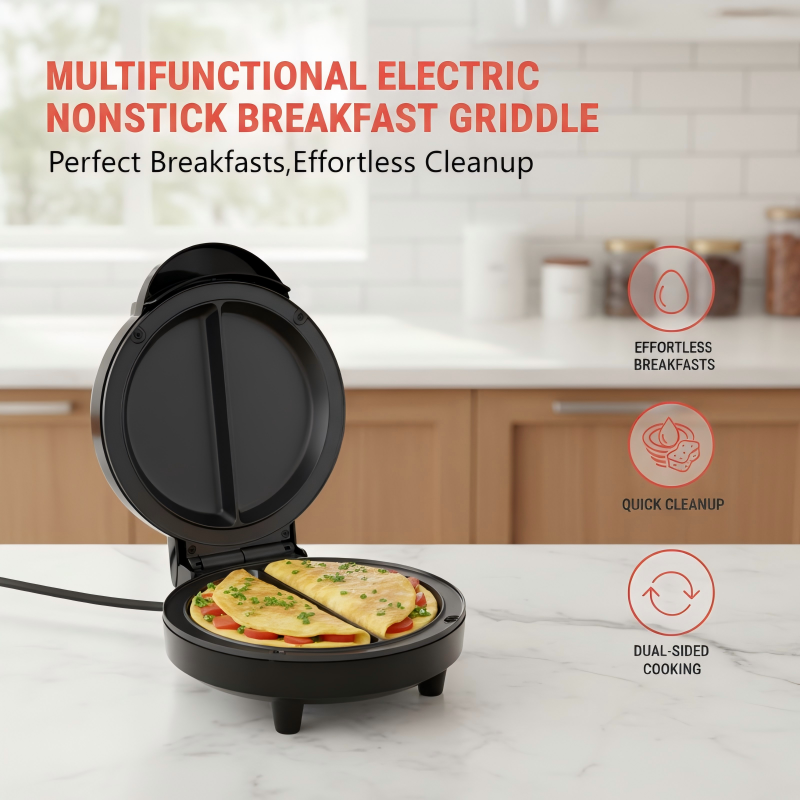 Appareil à Petit-Déjeuner Double Face Antiadhésif – Cuisson Rapide et Uniforme