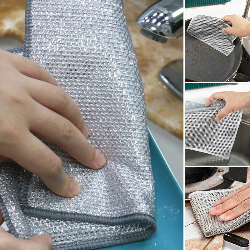 Chiffon Métallique Réutilisable pour Nettoyage Cuisine – Lot de 10