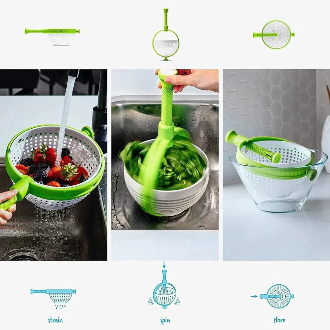 Essoreuse à Salade Fruits et Légumes avec Panier Rotatif