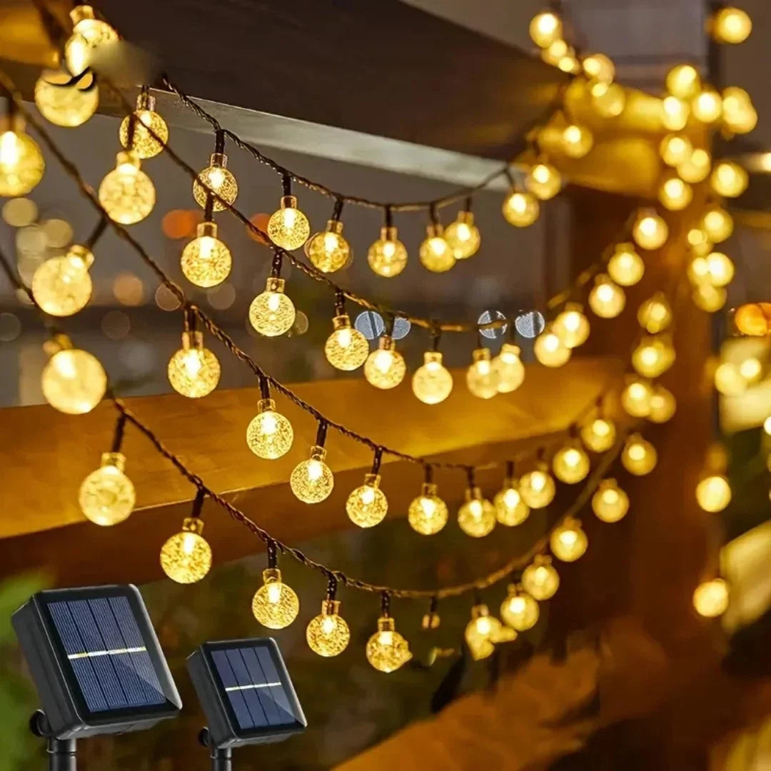 Guirlande lumineuse LED solaire avec boules en cristal pour jardin et terrasse