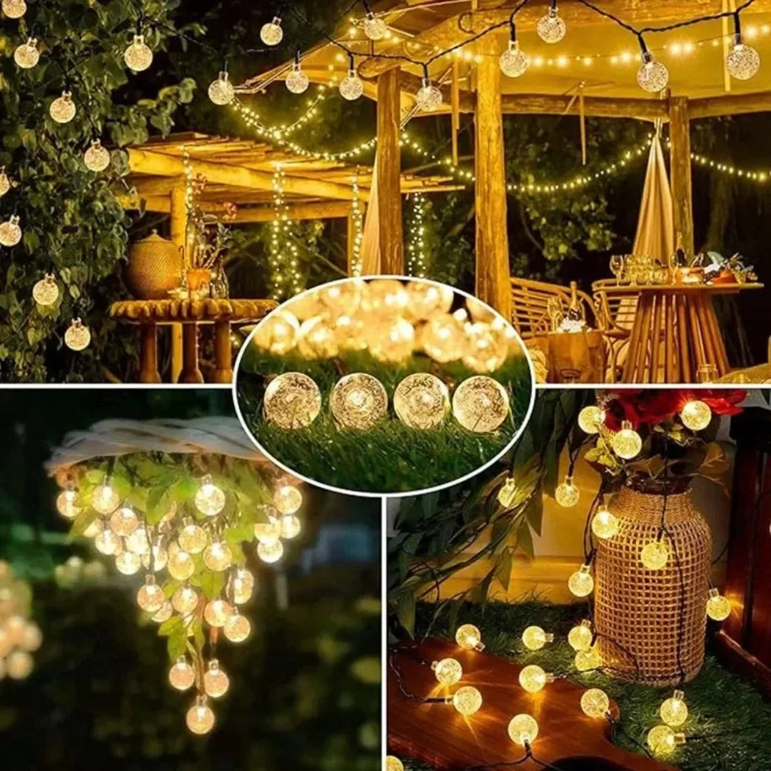 Guirlande lumineuse LED solaire avec boules en cristal pour jardin et terrasse