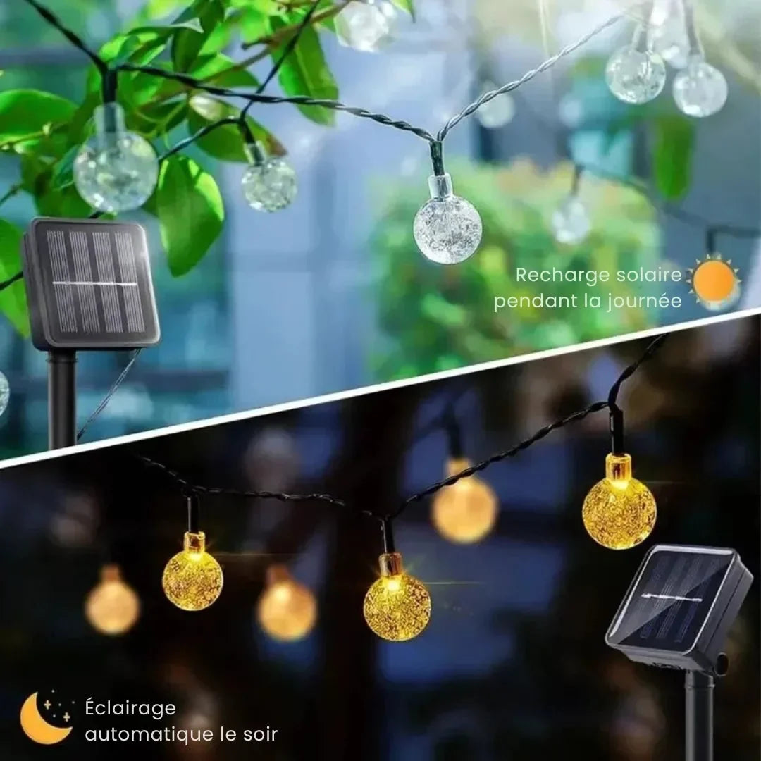 Guirlande lumineuse LED solaire avec boules en cristal pour jardin et terrasse