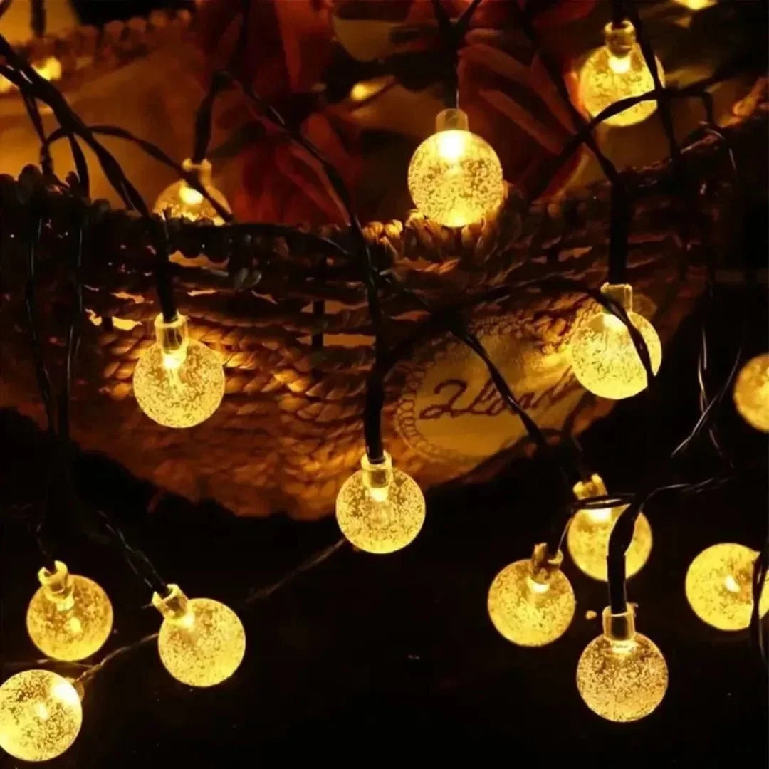 Guirlande lumineuse LED solaire avec boules en cristal pour jardin et terrasse