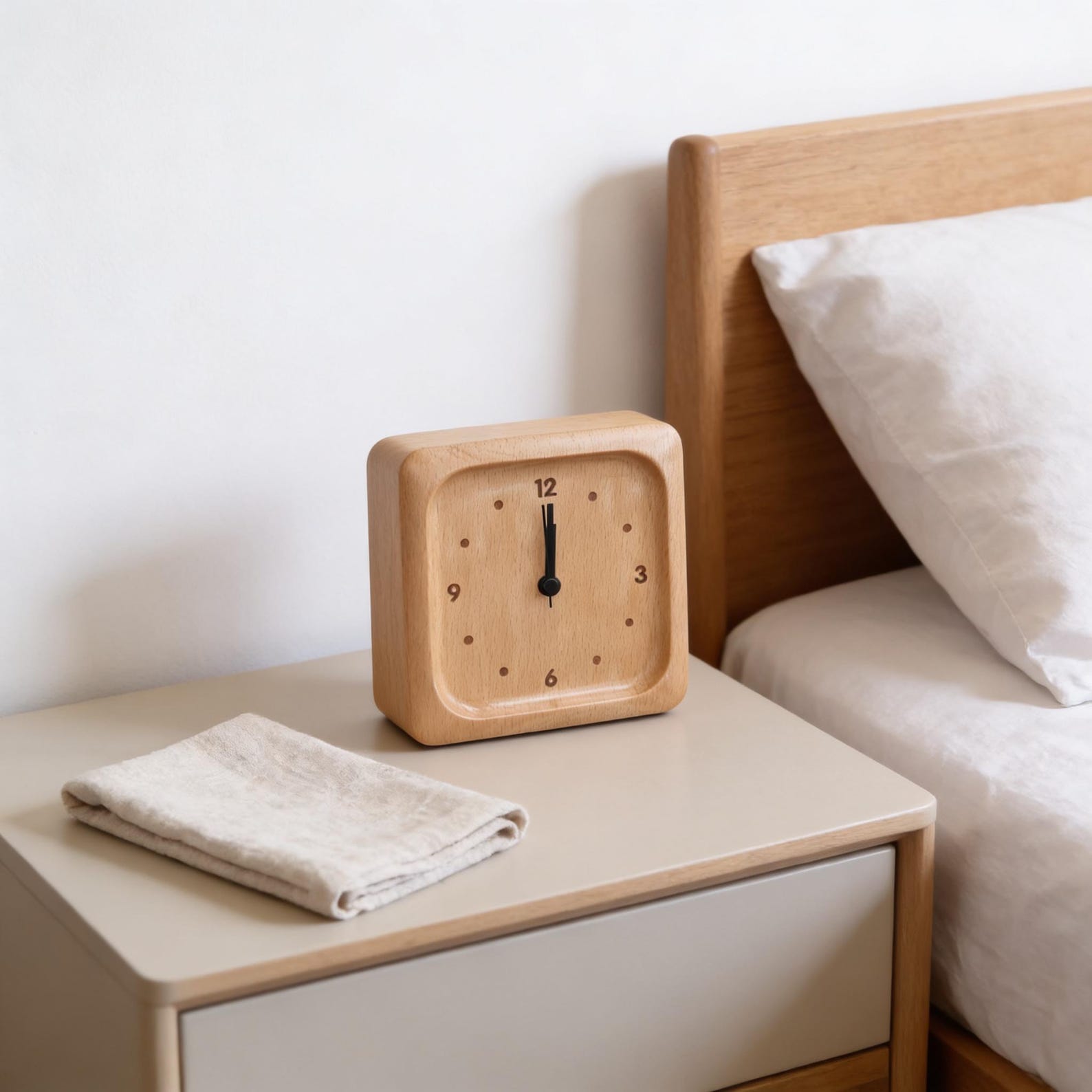 Réveil analogique en bois de hêtre – silencieux avec fonction snooze
