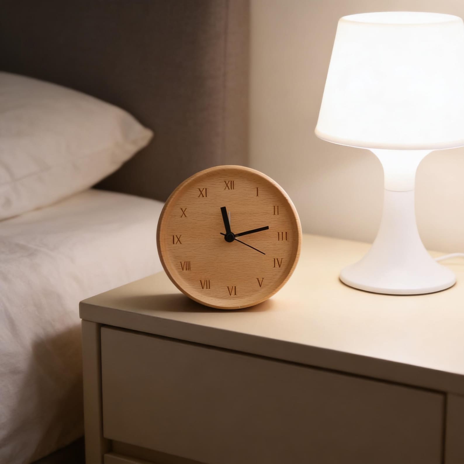 Réveil analogique en bois de hêtre – silencieux avec fonction snooze