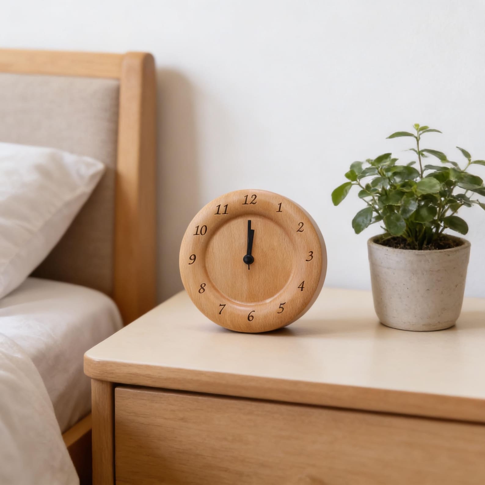 Réveil analogique en bois de hêtre – silencieux avec fonction snooze