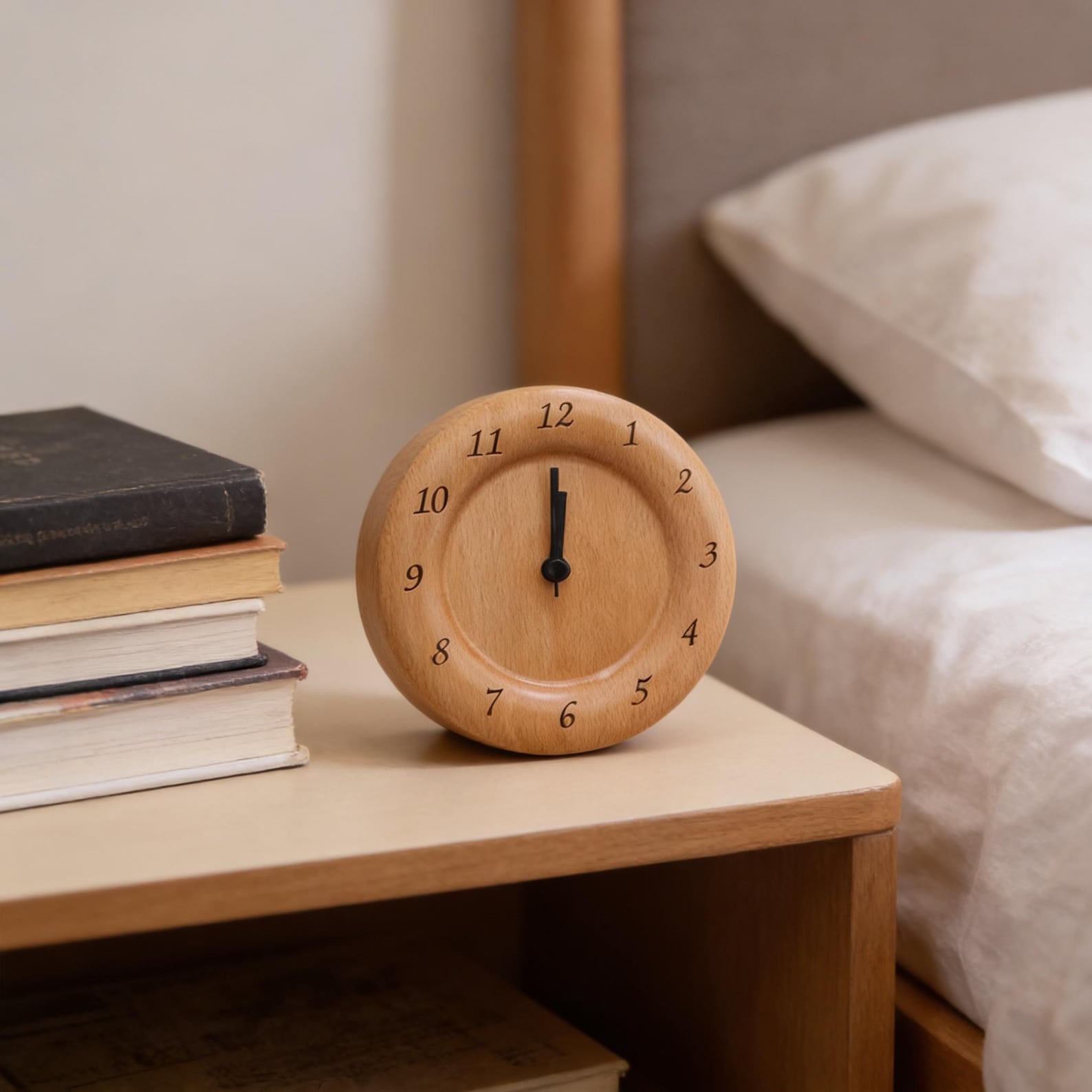 Réveil analogique en bois de hêtre – silencieux avec fonction snooze