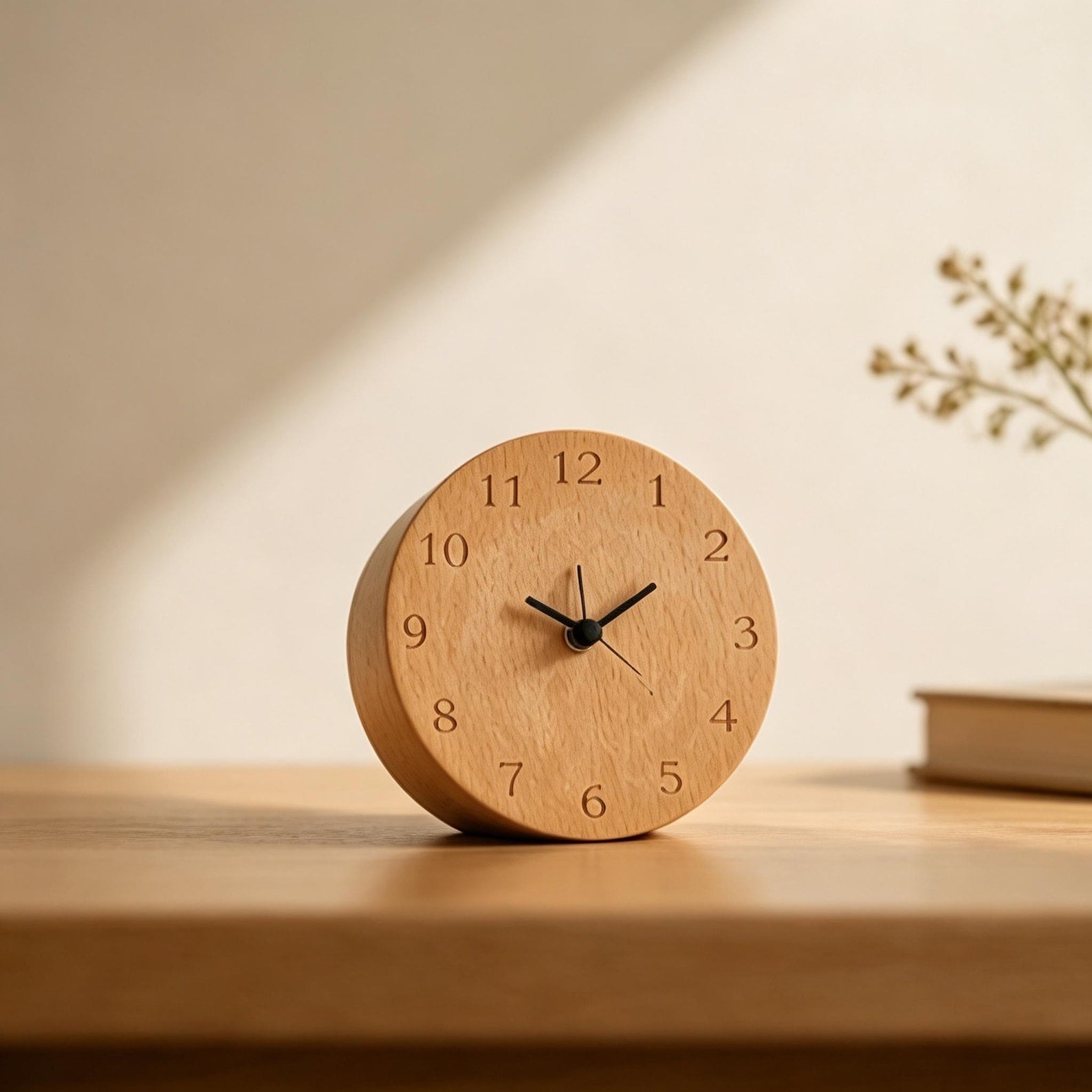 Réveil analogique en bois de hêtre – silencieux avec fonction snooze