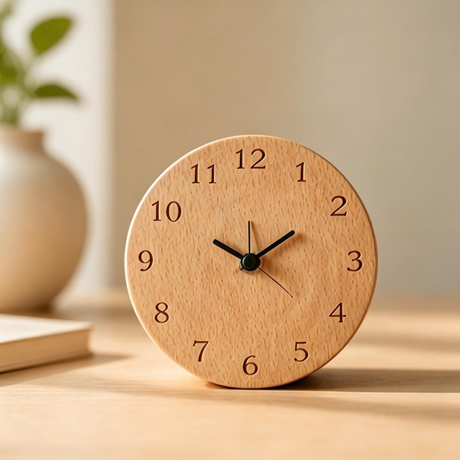 Réveil analogique en bois de hêtre – silencieux avec fonction snooze
