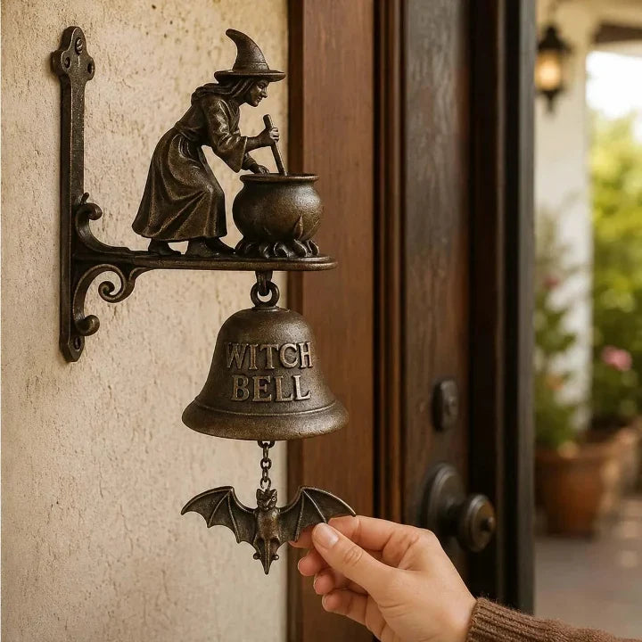 Cloche de porte en fonte avec motif sorcière – Bronze antique pour extérieur