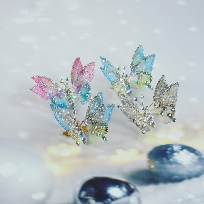 Barrettes Papillon à Ailes Mobiles avec Strass – Lot de 8