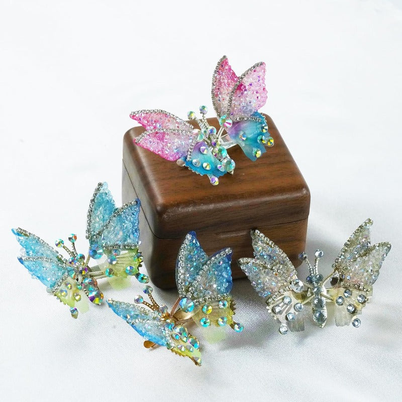 Barrettes Papillon à Ailes Mobiles avec Strass – Lot de 8