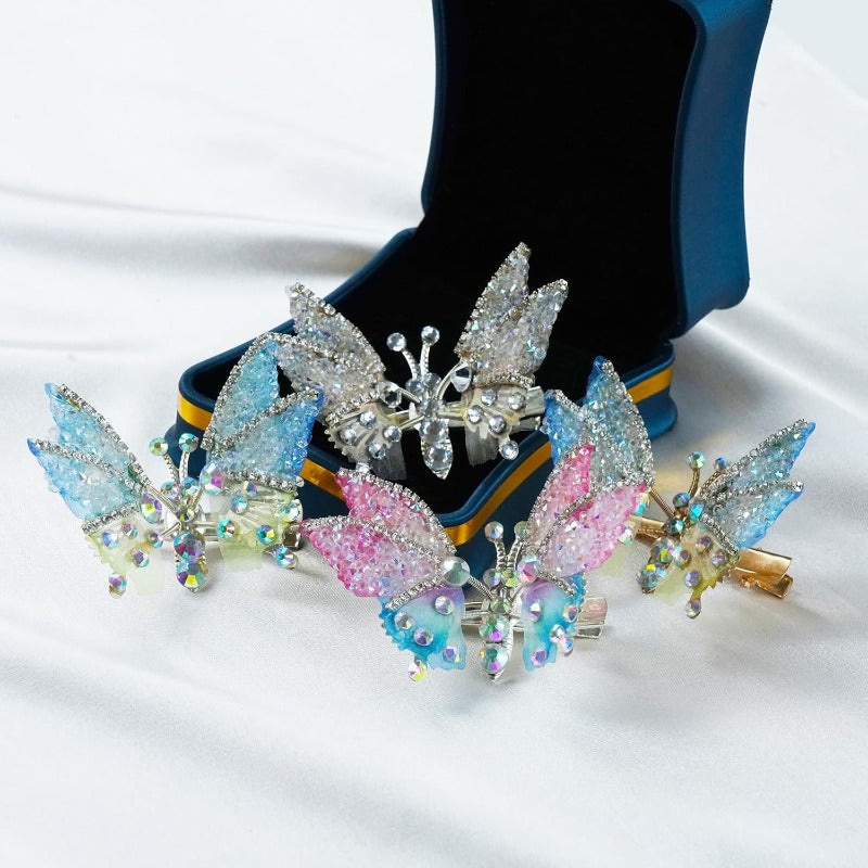Barrettes Papillon à Ailes Mobiles avec Strass – Lot de 8