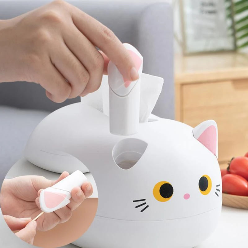 Elegatto™ – Boîte à Mouchoirs Chat Mignonne avec Porte-Cure-Dents & Grand Rangement [50 % de Réduction]