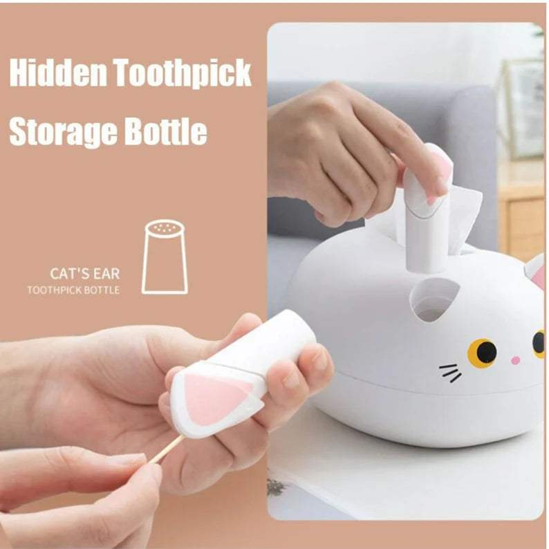 Elegatto™ – Boîte à Mouchoirs Chat Mignonne avec Porte-Cure-Dents & Grand Rangement [50 % de Réduction]
