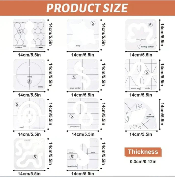 Kit de Gabarits de Quilting en Acrylique – 12 Formes pour Patchwork Précis