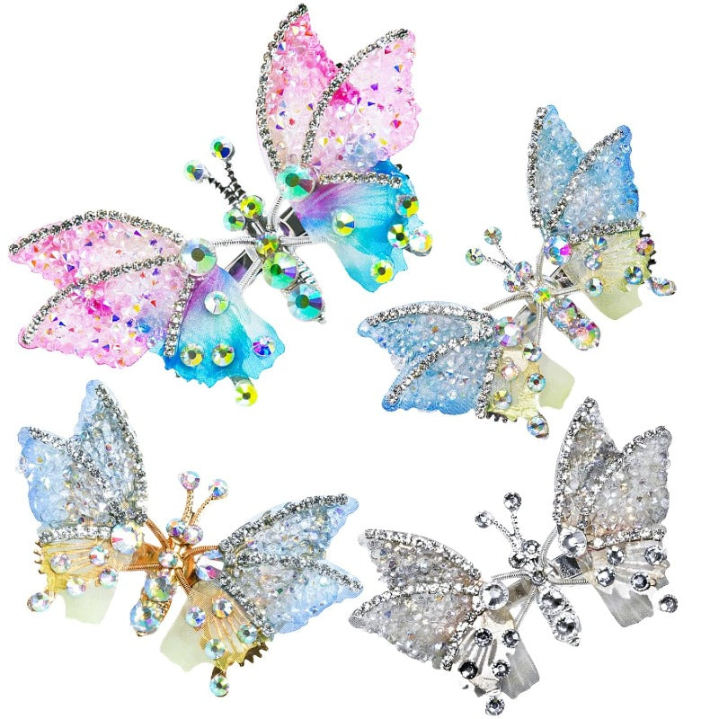 Barrettes Papillon à Ailes Mobiles avec Strass – Lot de 8