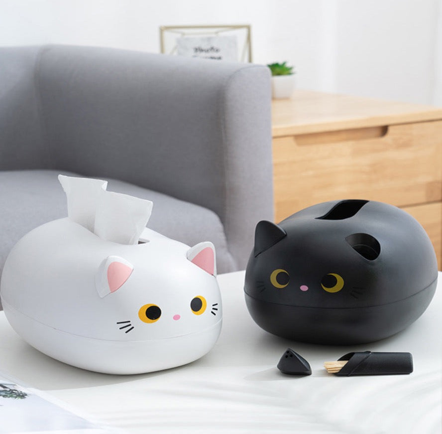 Elegatto™ – Boîte à Mouchoirs Chat Mignonne avec Porte-Cure-Dents & Grand Rangement [50 % de Réduction]