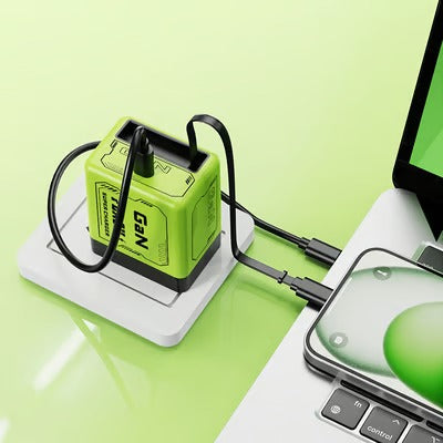Chargeur Rapide GaN Double Port USB-C avec Câble Rétractable