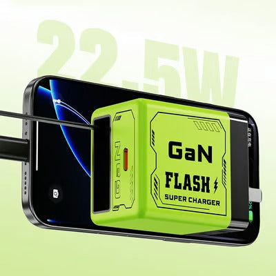 Chargeur Rapide GaN Double Port USB-C avec Câble Rétractable