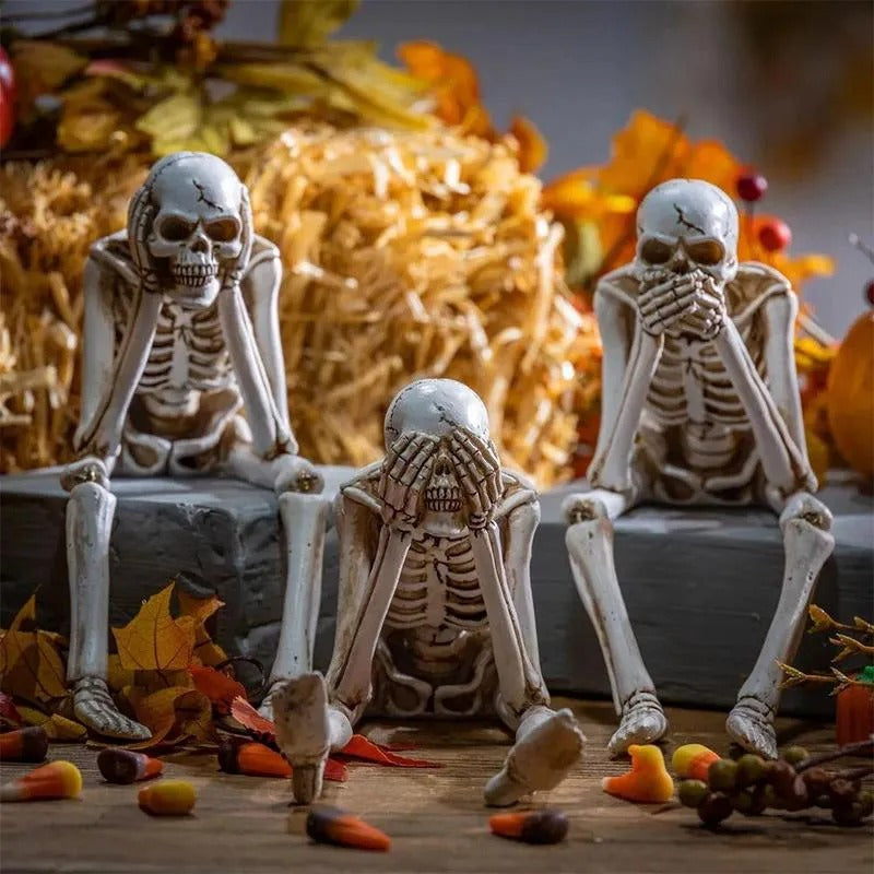 Lot de 3 figurines squelettes en résine synthétique décoration rebord de cheminée Halloween